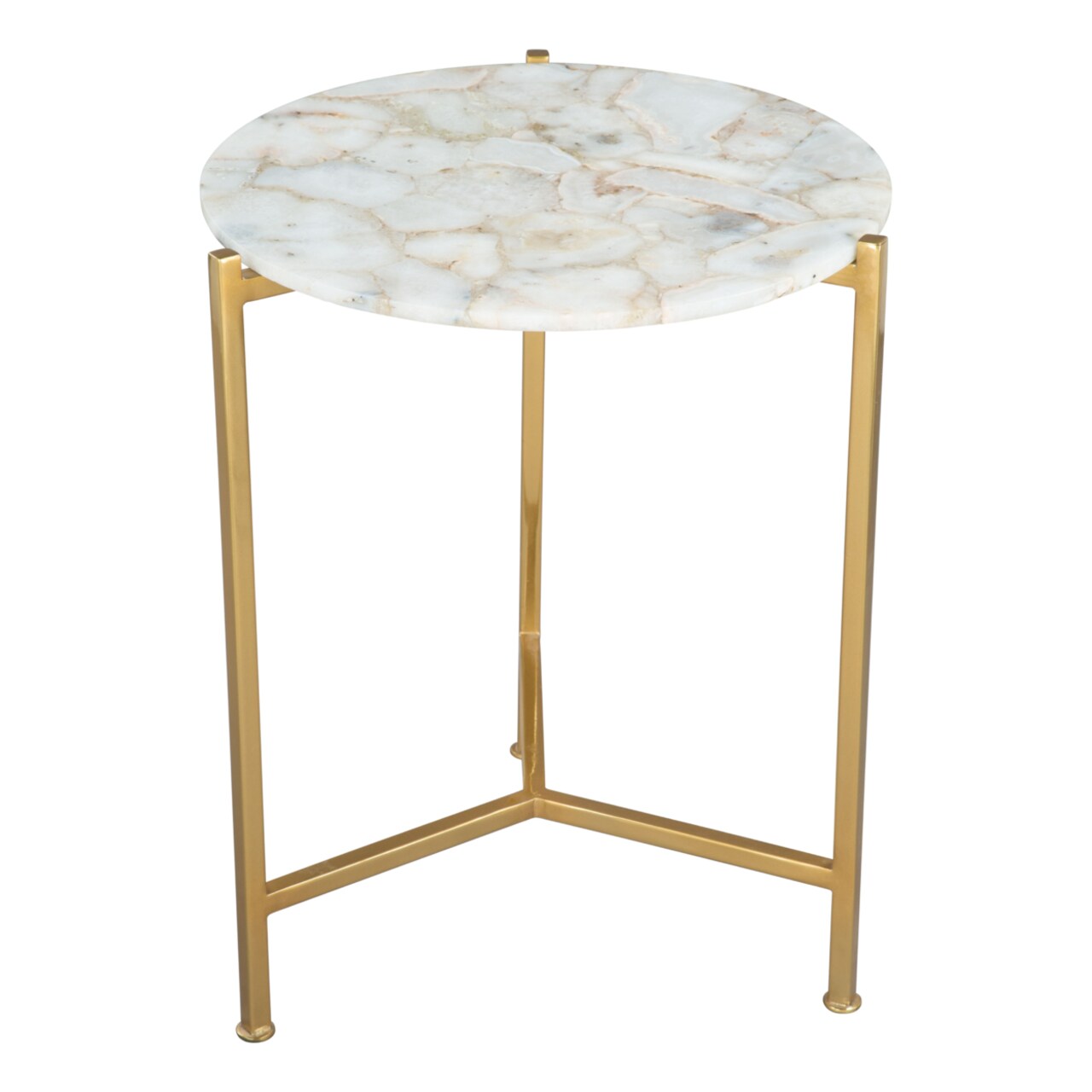 Haru Side Table White Agate Top Gold Base Modern Accent Furniture Living Room